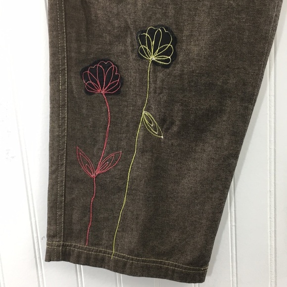 Usindo Brown Pants Floral Embroidered‎ Lagenlook Women Medium Boho Hippie Barrel - Picture 4 of 12